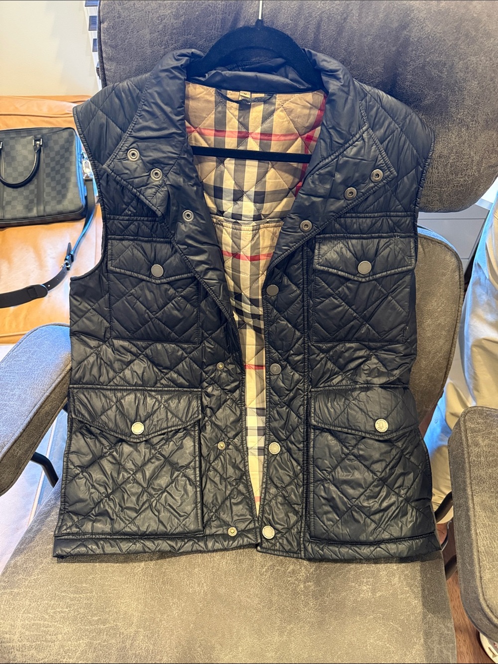 Classic Quilted Black Vest with Checked Lining